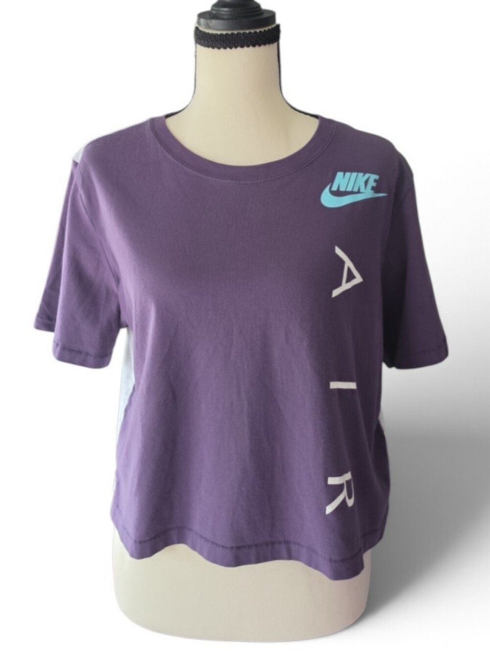Nike Purple Crop Tee with Aqua Swoosh-Size Medium